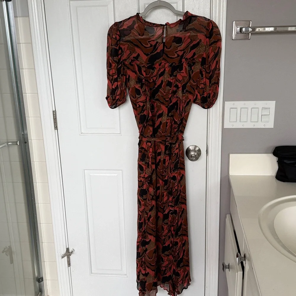 Cleobella Paige Printed Midi Dress Ruffle Puff Sleeve - Picture 6 of 7